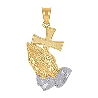 10k Two tone Gold Mens Praying Hands Praying Hands With Cross Religious Charm Pendant Necklace Jewelry Gifts for Men