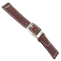 17mm Watch Band For Swatch - Brown Genuine Italian Cowhide Leather with White Contrast Stitching. Water-Repellent Coating.