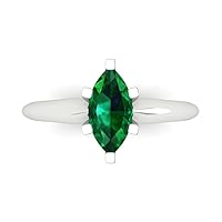 Clara Pucci 1.1 ct Marquise Cut Solitaire Simulated Emerald Classic Anniversary Promise Engagement ring Solid 18K White Gold for Women