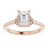 14K Solid Rose Gold Handmade Engagement Ring 1.00 CT Emerald Cut Moissanite Diamond Solitaire Wedding/Bridal Ring for Women/Her Classic Ring