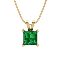 Clara Pucci 1.55ct Princess Cut Designer Simulated Green Emerald Gem Solitaire Pendant Necklace With 16