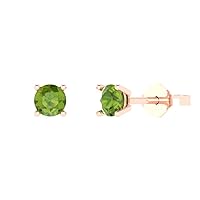 0.20 ct Round Cut Solitaire Fine Natural Green Peridot Pair of Stud Everyday Earrings 18K Pink Rose Gold Butterfly Push Back
