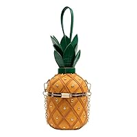 Hawaiian Pineapple Bucket Purse for Women, Trendy Chain Messenger Crossbody Bag with Rivet Accents, Hawaiian Shoulder Handbag (Yellow)