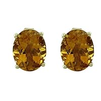 Stylish Citrine Natural Gemstone Oval Shape Stud Wedding Earrings 925 Sterling Silver Jewelry | Yellow Gold Plated