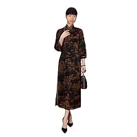 Qipao Dress Women Mulberry Silk Chinese Painting Printing 3/4 Sleeve Cheongsam 3568