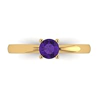 0.6 ct Round Cut Solitaire Purple Amethyst Classic Anniversary Promise Engagement ring In 18K Yellow Gold for Women