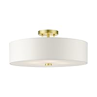 Livex Lighting 51055-12 Meridian Collection 4-Light Semi Flush Mount Ceiling Light with Off-White Hardback Fabric Shade, Satin Brass, 18 x 18 x 8.13