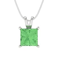 Clara Pucci 2.1 ct Princess Cut Genuine Green Simulated Diamond Solitaire Pendant Necklace With 18