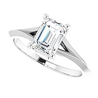 10K Solid White Gold Handmade Engagement Rings 1.0 CT Emerald Cut Moissanite Diamond Solitaire Wedding/Bridal Ring Set for Women/Her Propose Ring Gifts