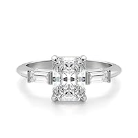 10K Solid White Gold Handmade Engagement Ring 1.00 CT Radiant Cut Moissanite Diamond Solitaire Wedding/Bridal Ring for Women/Her Promise Ring