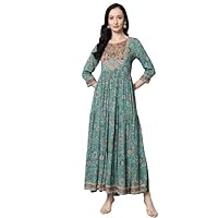 Indian Women's Mint Blue Color Rayon Tiered Elegant Long Dress Gown