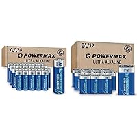 Powermax 24 Count AA and 12 Count 9V, Ultra Long Lasting Alkaline Batteries