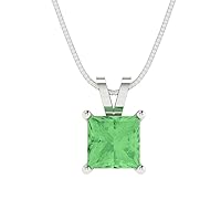 Clara Pucci 1.0 ct Princess Cut Genuine Green Simulated Diamond Solitaire Pendant Necklace With 16