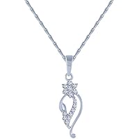 ABHI 0.10 CT Round Cut Created Diamond Flower Pendant Necklace 14k White Gold Over