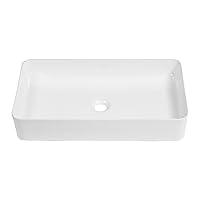24 Vessel Sink Rectangle - Sarlai 24 x 14 Inch Bathroom Sink Modern Large Rectangular Above Counter White Porcelain Ceramic Bathroom Vessel Vanity Sink Art Basin