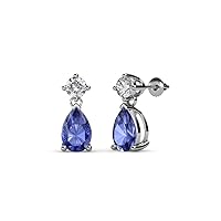 Pear Iolite & Natural Diamond Dangling Stud Earrings 1.53 ctw 14K White Gold