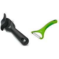 Kuhn Rikon Auto Safety LidLifter/Can Opener with Ring Pull, 8 x 2.5 x 2.75 inches, Black & Piranha Y Peeler, 6.25-inch, Green