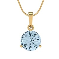 Clara Pucci 1.95 ct Round Cut Aquamarine Blue Simulated diamond Martini Style Solitaire Pendant With 16