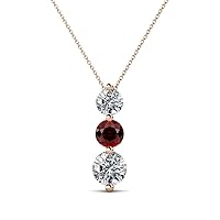 Round Red Garnet Diamond 1 ctw Graduated Three Stone Drop Pendant 16 Inches Chain 14K Gold