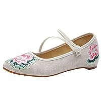 Chinese Style Women Fabric Ballet Flats Pointed Toe Instep Strap Ladies Casual Ballerinas Embroidered Shoes