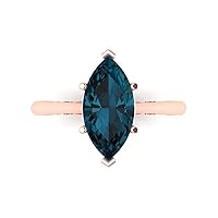 Clara Pucci 2.50 ct Marquise Cut Solitaire Natural London Blue Topaz Engagement Wedding Bridal Promise Anniversary Ring 18K Rose Gold