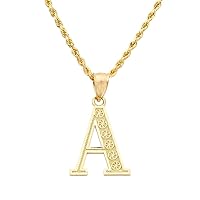 10K Yellow Gold Diamond Cut A to Z Alphabet Initial Letter Charm Necklace Pendant (Small) (A)