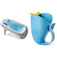 Skip Hop Baby Bath Tub, Moby Recline and Rinse & Baby Bath Rinse Cup, Moby Tear-Free Waterfall Rinser, Blue