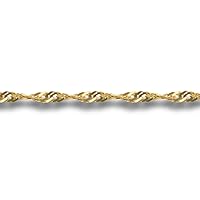 Jewelco London Ladies Solid 9ct Yellow Gold Sparkling Singapore 1.5mm Gauge Pendant Chain Necklace, 16 inch