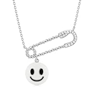 DAN Cable Smile Face Pin Pendant Necklace for Women Teen Girls Bride Girlfriend Wife With Jewelry Box