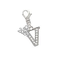 Silvertone Crystal Initial - Clip on Charm with Year 2024