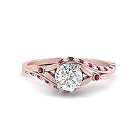 Choose Your Gemstone Floral Accent Swirl Diamond CZ Ring rose gold plated Round Shape Halo Engagement Rings Everyday Jewelry Wedding Jewelry Handmade Gifts for Wife US Size 4 to 12