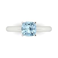 Clara Pucci 1.45ct Cushion Cut Solitaire Natural Topaz 4-Prong Classic Designer Statement Ring Solid Real 14k White Gold for Women
