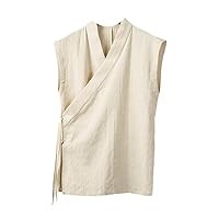 Chinese Traditional Clothing Hanfu Vest Men Linen Cotton Sleeveless Men's Suit Kimono Cardigan Slit Top