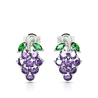 3 CT Round Shape Simulated Amethyst and Green Emerald Grapes Stud Earrings In 14K White Gold Plated