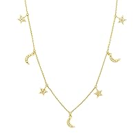 14k Yellow Gold 0.16 Dwt Diamond Alternating Star and Half Celestial Moon Adjustable Necklace 18 Inch Jewelry for Women