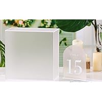 UNIQOOO Frosted Blank Acrylic Wedding Card Box with Slot and White Font Frosted Arch Wedding Table Numbers with Stands 1-30