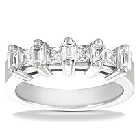 1.22 ct Ladies Princess Cut and Baguette Cut Diamond Wedding Band In Channel Setting in Platinum
