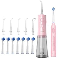 Bitvae C5 Cordless Water Dental Flosser & R1 Rotating Electric Toothbrush Bundle, Pink & Pink