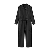 Men Jumpsuits Solid Lapel Long Sleeve Pockets Streetwear Rompers Loose Up Casual Cargo Overalls