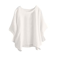 T Shirts for Women Trendy, Women's Casual Loose Short Sleeve Cotton Hemp T-Shirt Top Tops, S XXXL