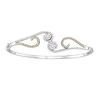 The Diamond Deal 14kt White Gold Womens Round Diamond Curl Flower Cluster Bangle Bracelet 5/8 Cttw