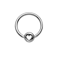 316L Surgical Steel and 925 Sterling Silver Large Heart Captive Bead Charm Ear Cartilage Nose Ring Tragus Hoop Choose Your Size & Gauge