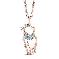 March Birthstone 0.10 Ct Round Cut Blue Aquamarine Teddy Bear Pendant Necklace 925 Sterling Silver Pendant Chain Necklace Gift