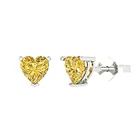 1.1ct Heart Cut Solitaire Earrings Canary Yellow Simulated Diamond Anniversary Stud Earrings 14k White Gold Push Back