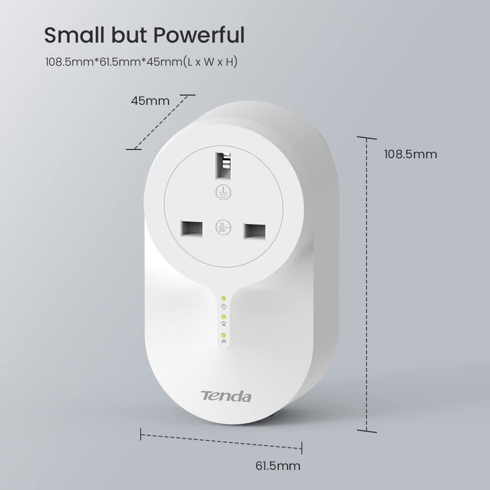 Tenda AV1000 Powerline Ethernet Adapter(PH6 KIT) - Gigabit Port, Plug & Play, Ethernet Over Power, Extra Power Socket for Additional Devices, Ideal for 4K Video Streaming and Gaming