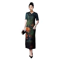 Dress HuaLuo Fragrant Cloud Yarn Printed Midi Improved Hanfu 2750 XXL Green
