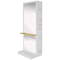 Buy-Rite Milan Single Sided-Styling Station for Professional Salons and Barbershops, Full Length Mirror with Front Metal Shelf, Slide-Out Tool Panel, NIN-MSN-01 (Gloss White)