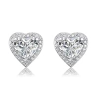 3ct Heart Cut Diamond Halo Style Bridal Stud Dainty Earrings 14K White Gold Over
