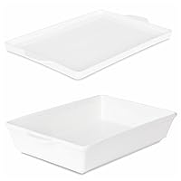 Ceramic Casserole Dish with Pan Lid, Baking Dish Bakeware Set, 16-Inch (White)