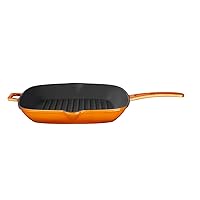 Lava Signature Enameled Cast- Iron 11 inch Square Grill Pan, Orange Spice